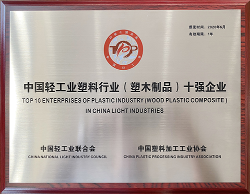 中国轻产业塑料行业（塑木成品）十强企业